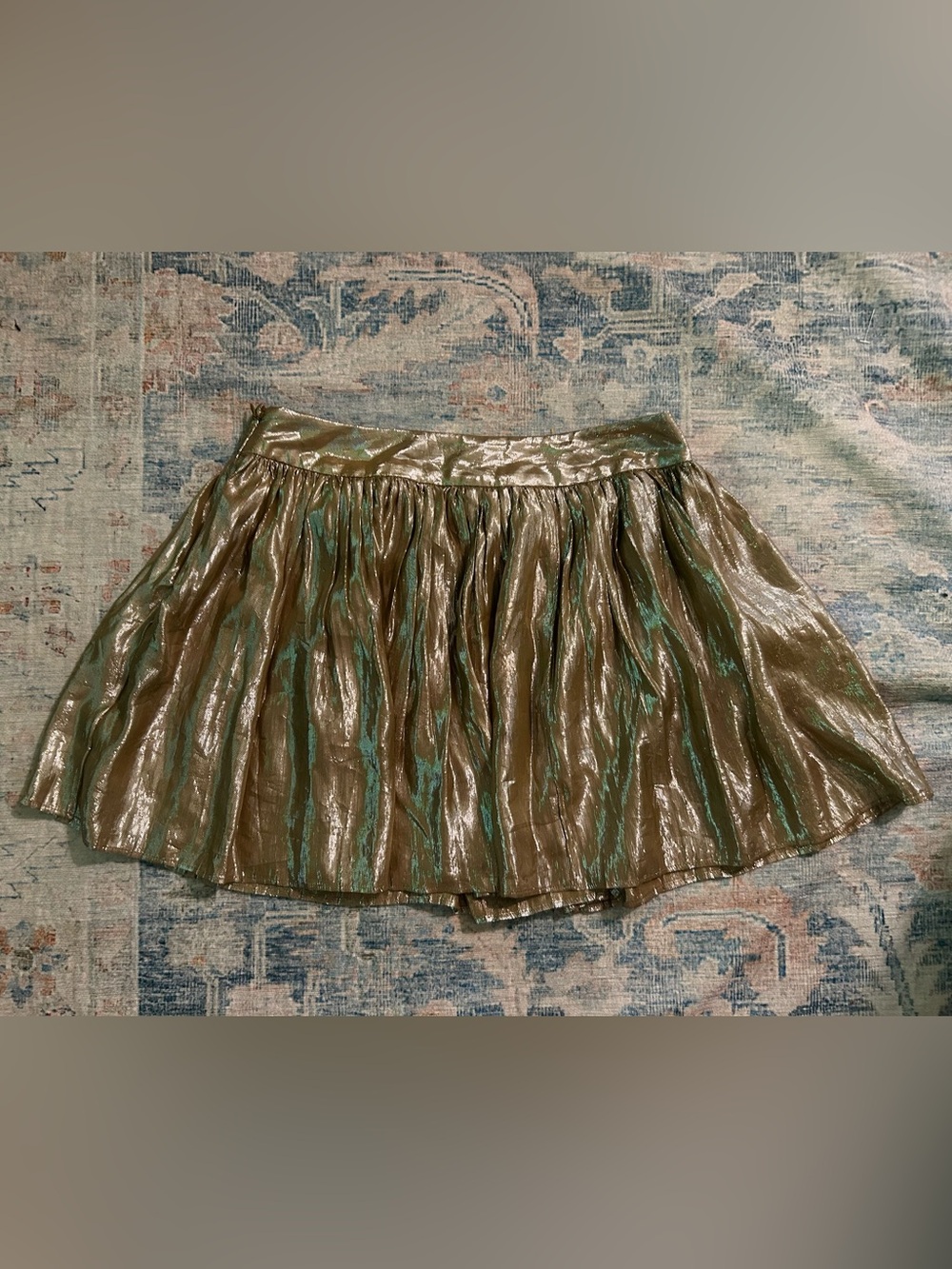 London Jean Metallic Olive Green Gathered Mini Skirt